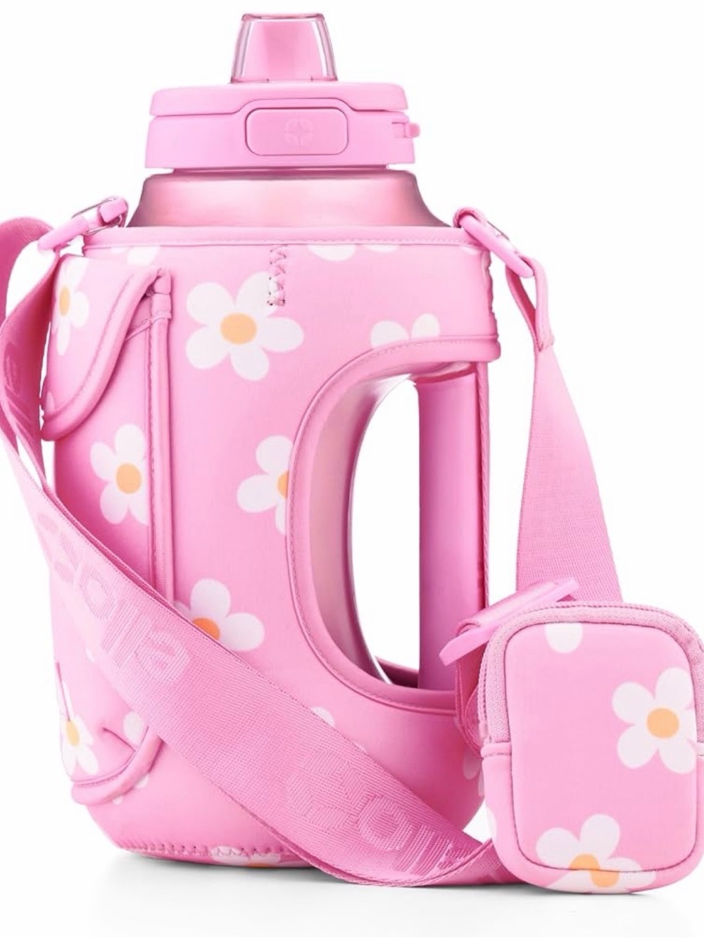 Pink Floral Ello Crossbody Water Bottle Carrier with Strap